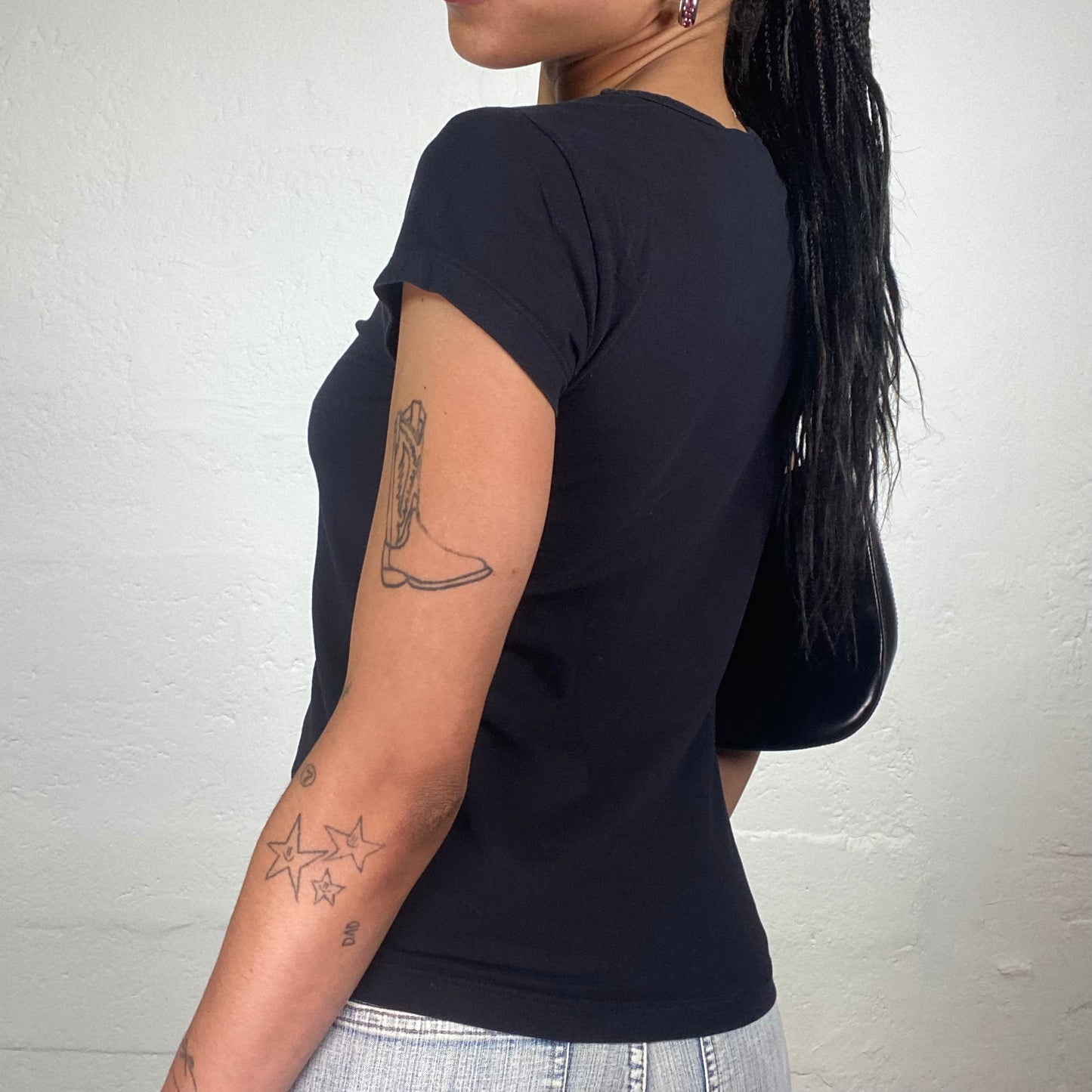 Vintage 2000’s Archive Playboy Navy Blue Slim Fit Tee with Playmate Rhinestone Embroidery (S)