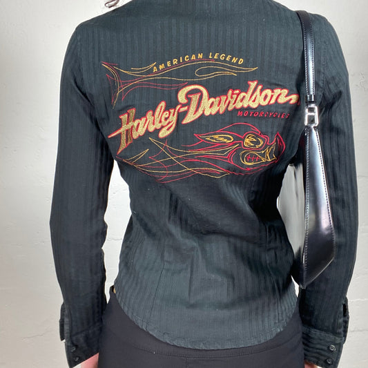Vintage 2000's Harley Davidson Biker Girl Button Up Shirt with Back Logo Print (S)