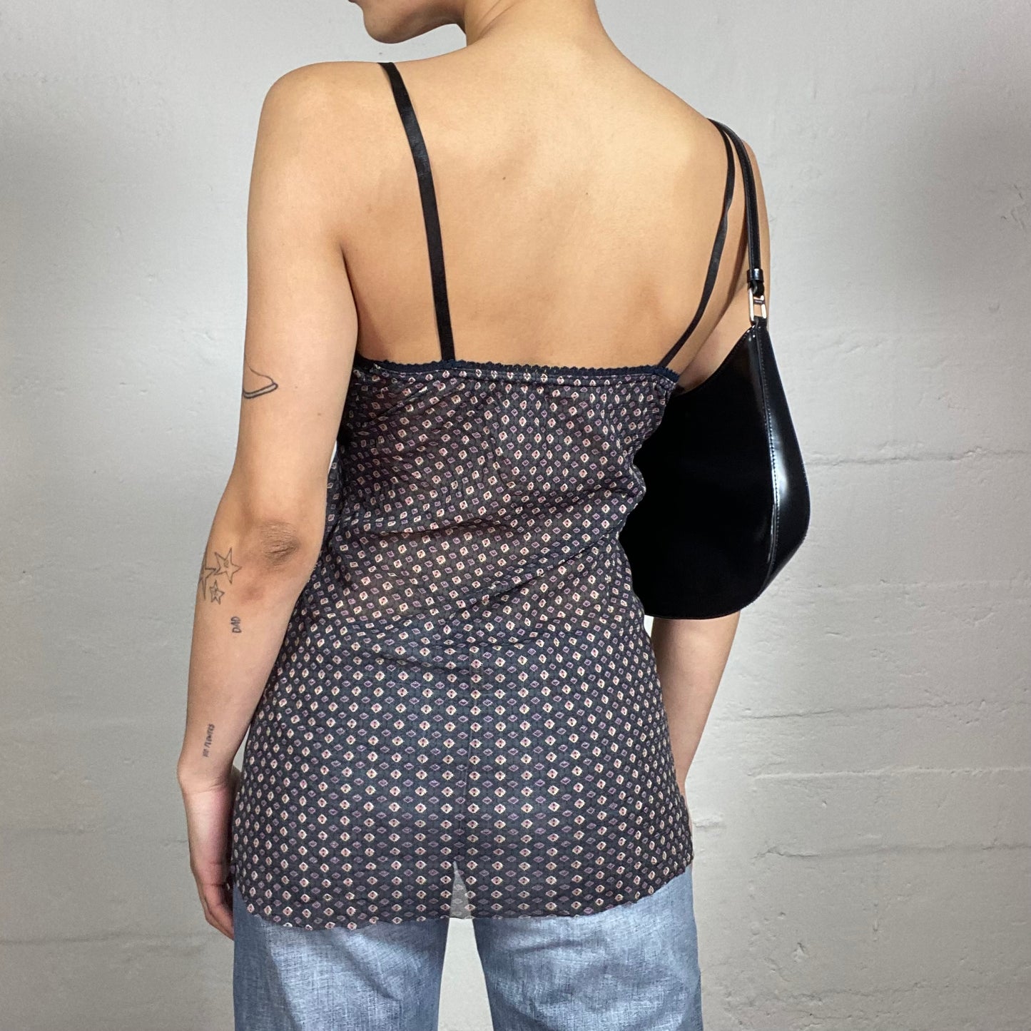 Vintage 2000's Romantic See Through Shiffon Printed Cami Top with Lace Trim (S)