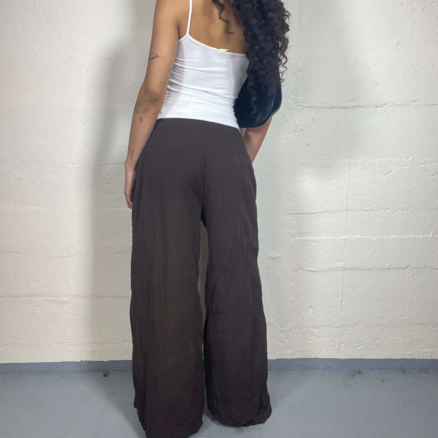 Vintage 2000's Boho Brown Linen Extra Flared Wide Leg Pants (S)