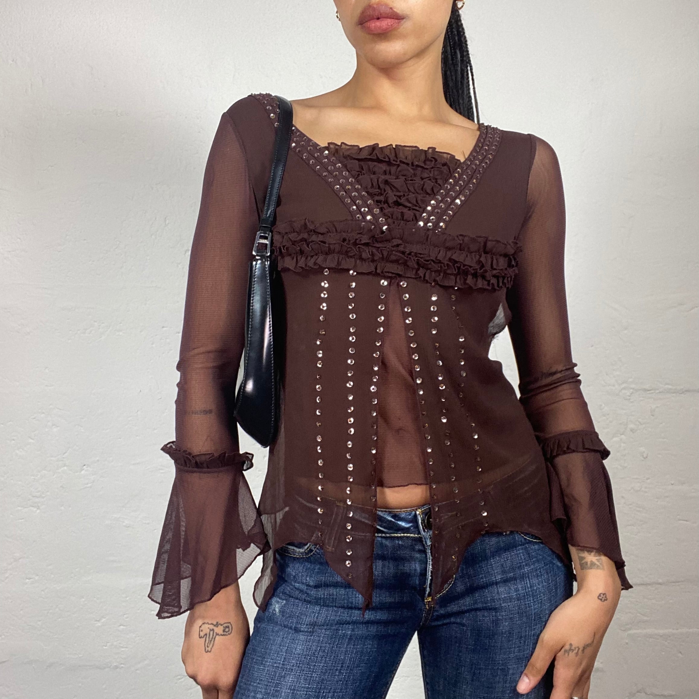 00s brown baroque mesh top (M/L)