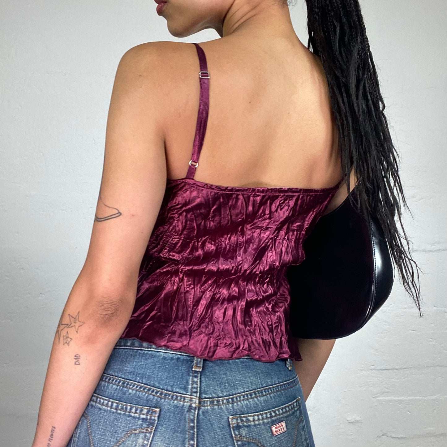 Vintage 2000's Romantic Bordeaux Pleated Silky Cami Top (M)