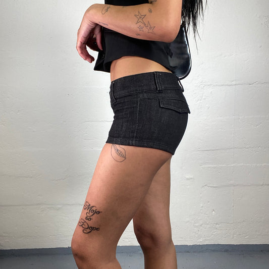 Vintage 2000's Miss Sixty Cowgirl Black Denim Micro Shorts with Purple Sequin Embroidery (S)