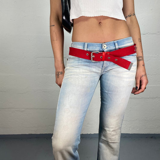 Vintage 2000's Downtown Girl Red Belt with J’Adore Rhinestone Embroidery