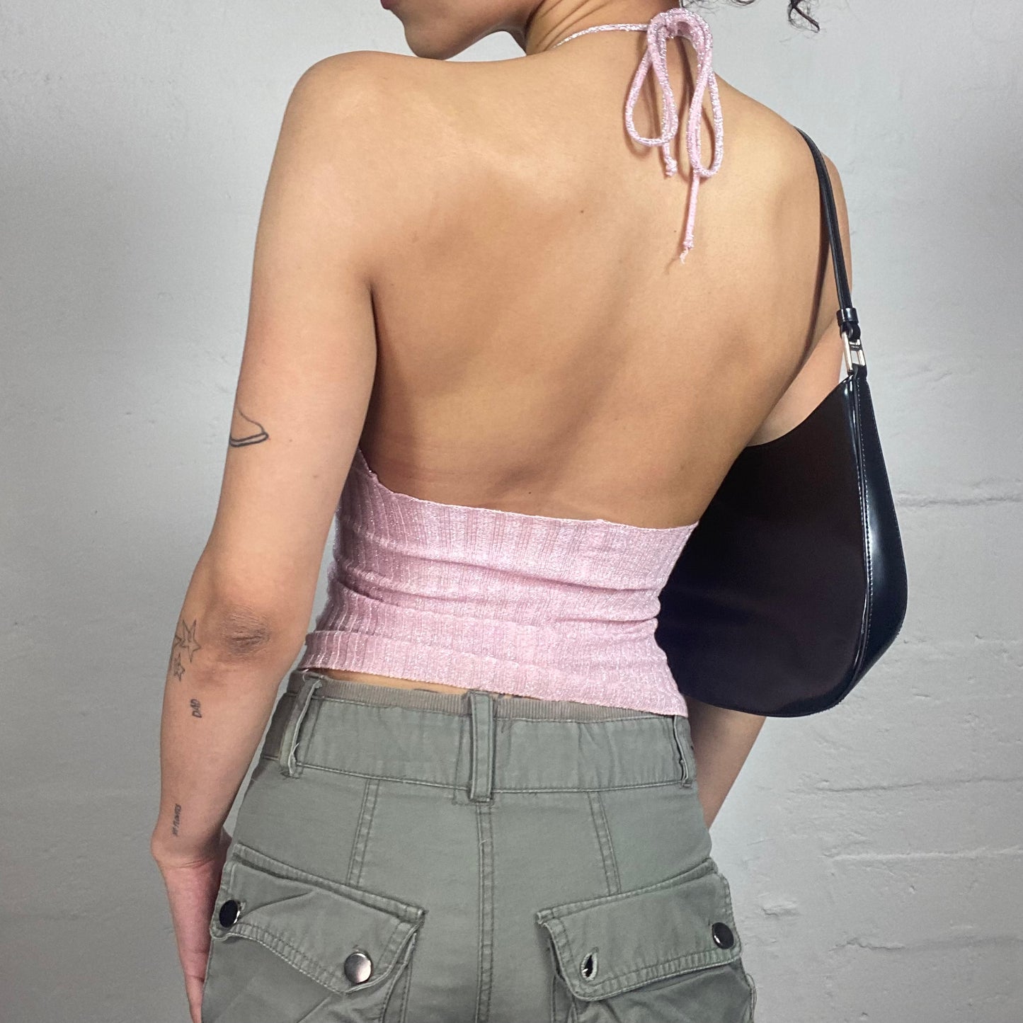 Vintage 2000's Soft Girl Pink Jersey Striped Bea Neckholder Top (S)