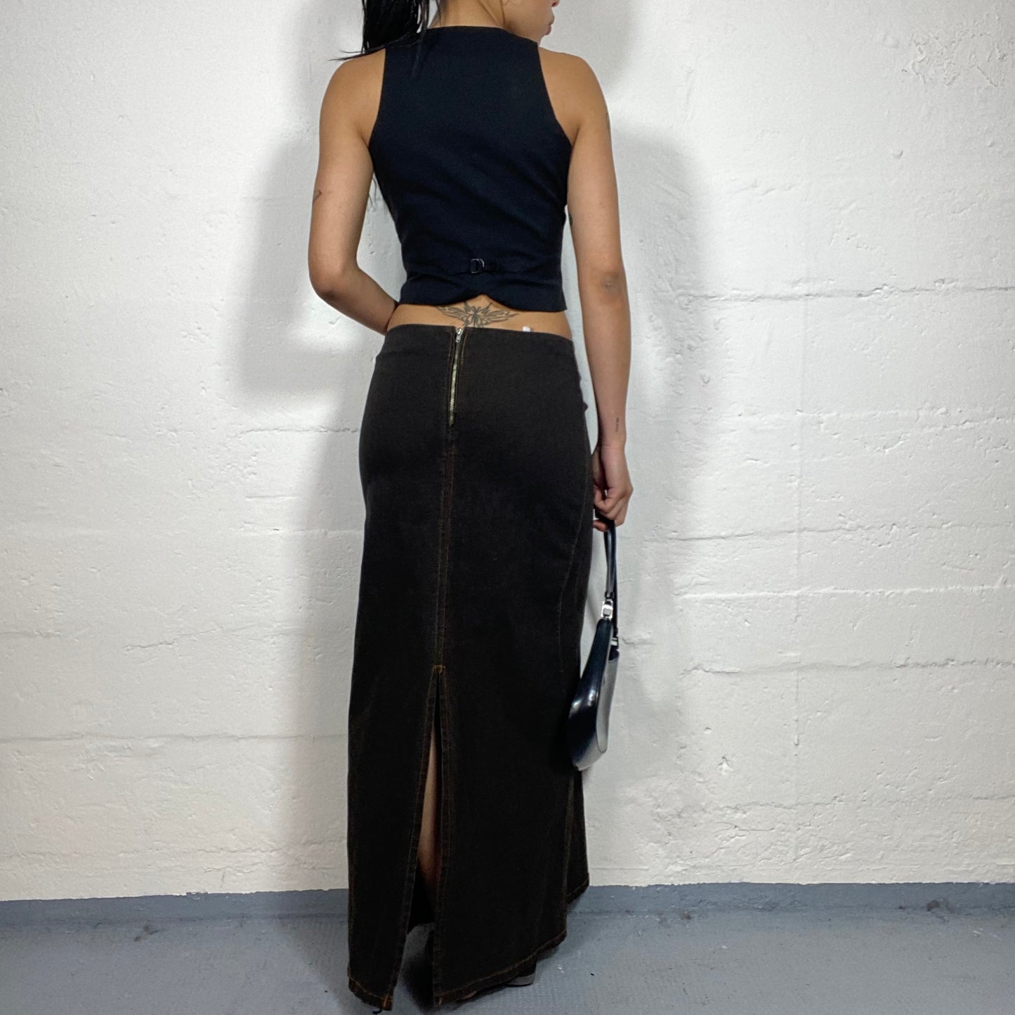 Vintage 2000's Cowgirl Brown Denim Maxi Low Waisted Skirt (L)