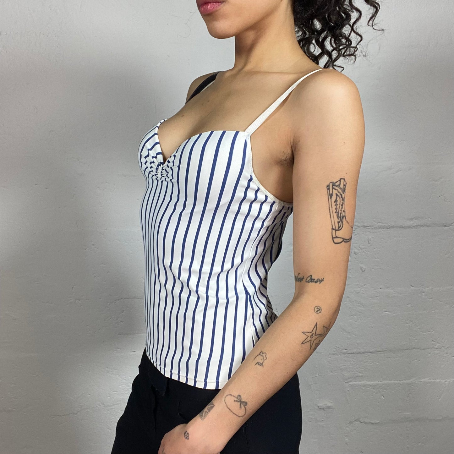 Vintage 2000's Seaside White Striped Summer Cami Top (S)