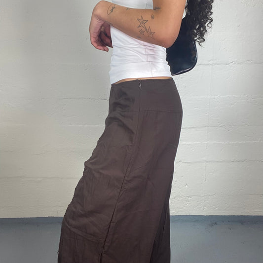 Vintage 2000's Boho Brown Linen Extra Flared Wide Leg Pants (S)