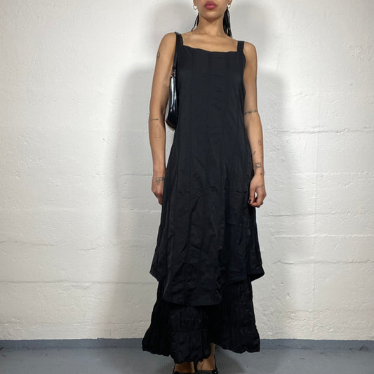 Vintage 2000's Downtown Girl Black Maxi Striped Texture Cami Layered Dress (M)