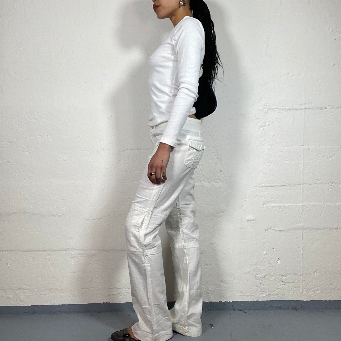 Vintage 2000's Summer Girl White Linen Low Waisted Straight Cut Pants (S)