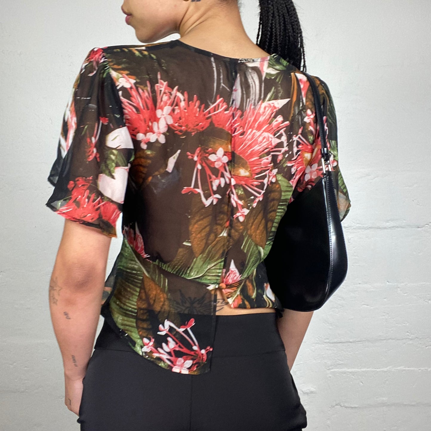 Vintage 2000's Guess Romantic Summer Multicoloured Coral Floral Print Chiffon Top (S)