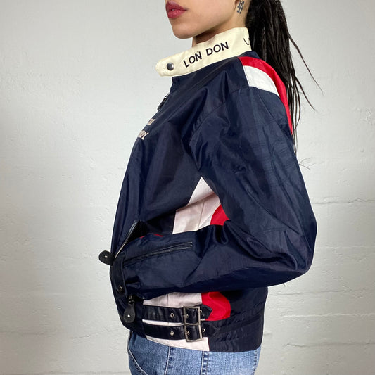 Vintage 90’s Biker Windbreaker Multicoloured Bomber Fit Jacket with Belt Side Details (S)
