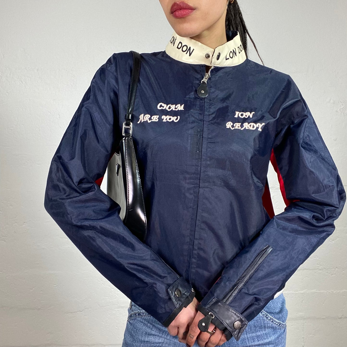Vintage 90’s Biker Windbreaker Multicoloured Bomber Fit Jacket with Belt Side Details (S)