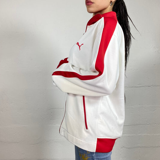 Vintage 90’s Puma Streetwear Skater Girl White and Red Zip Up Pullover (XL)