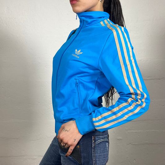 Vintage 2000's Archive Adidas Aquamarin Blue Zip Up Pullover with Contrast Back Logo (M)
