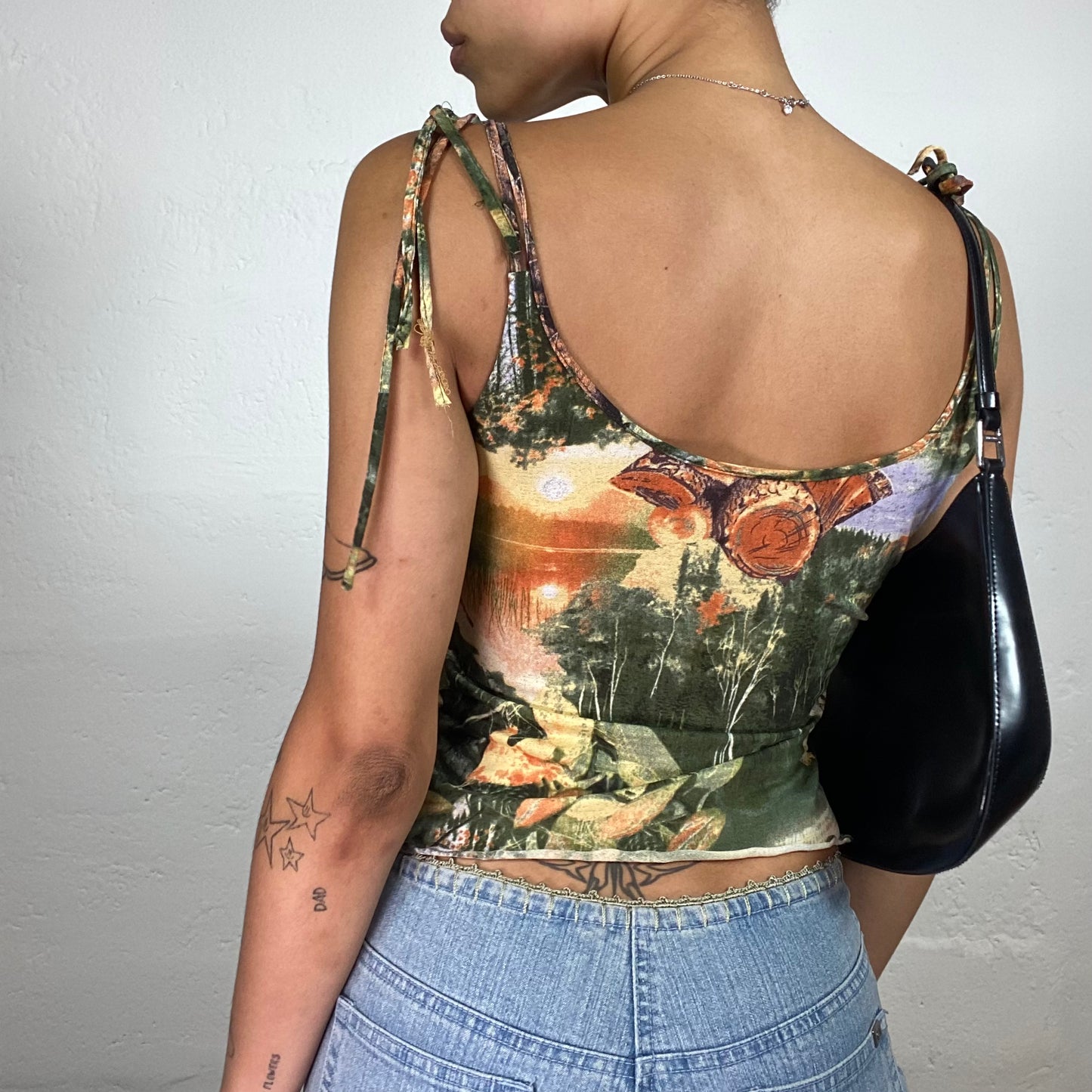 Vintage 2000's Forest Fairy Green Toned Painting Print Cami Top (S)