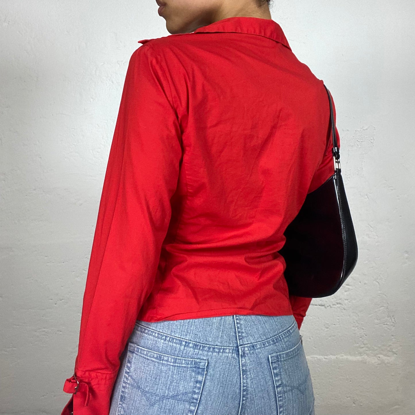 Vintage 2000's Femme Fatale Red Office Girl Shirt with Belt Details (S)
