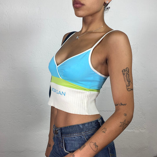 Vintage 2000's Morgan Sporty White Blue and Green Mini Cropped Cami Top (S)