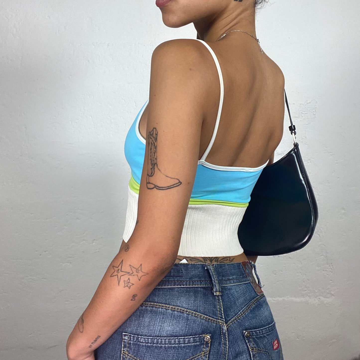 Vintage 2000's Morgan Sporty White Blue and Green Mini Cropped Cami Top (S)