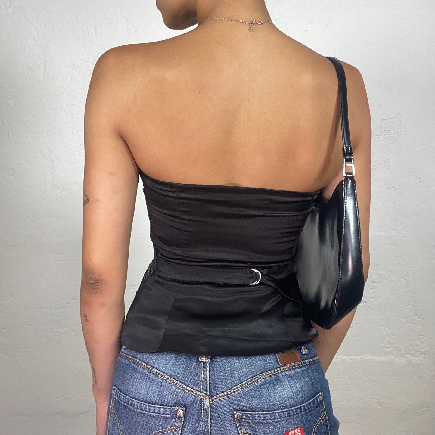 Vintage 2000's Morgan Clubwear Black Disco Sequin Bustier Top (S)