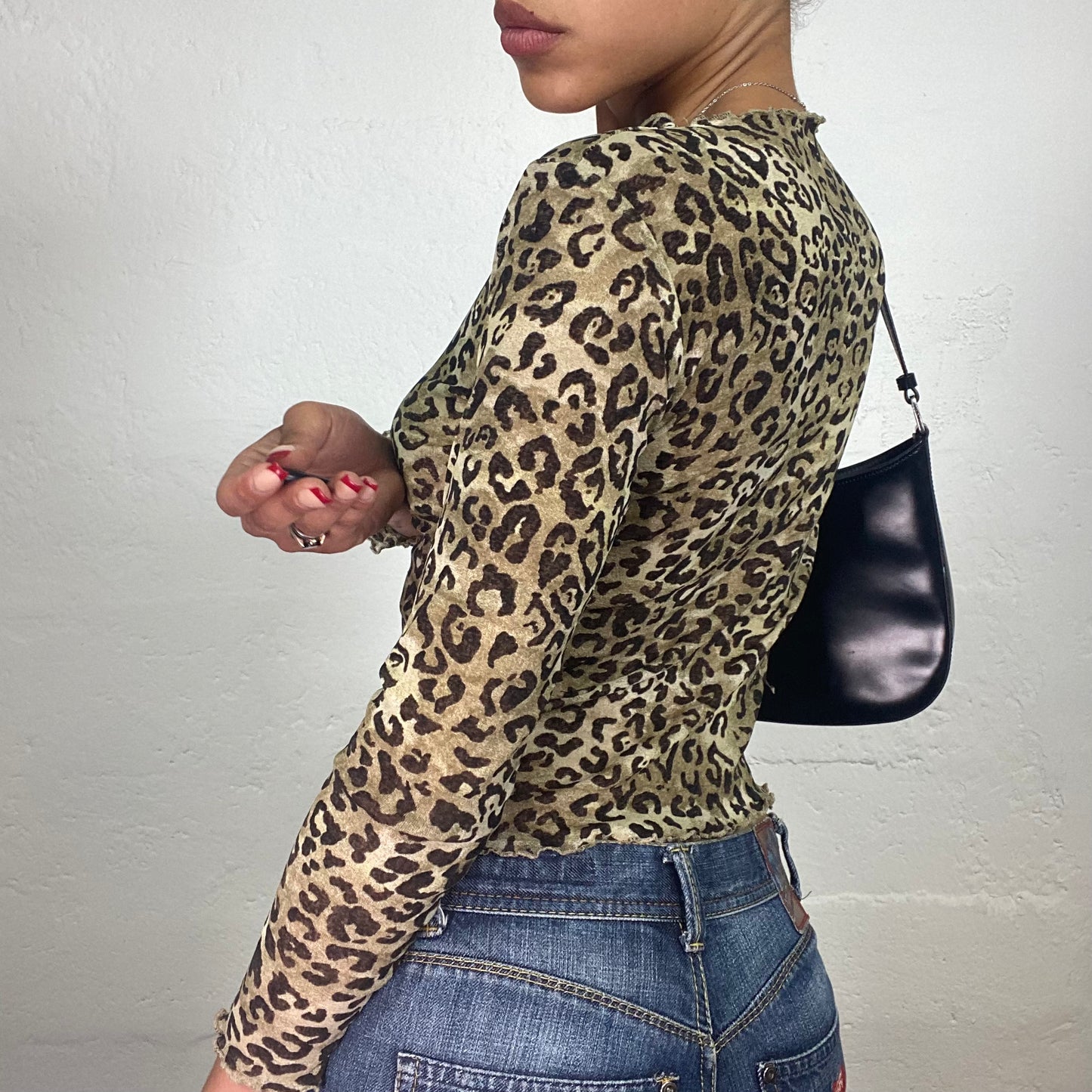 Vintage 2000's Downtown Girl Longsleeve Leo Print Night Out Top (S)