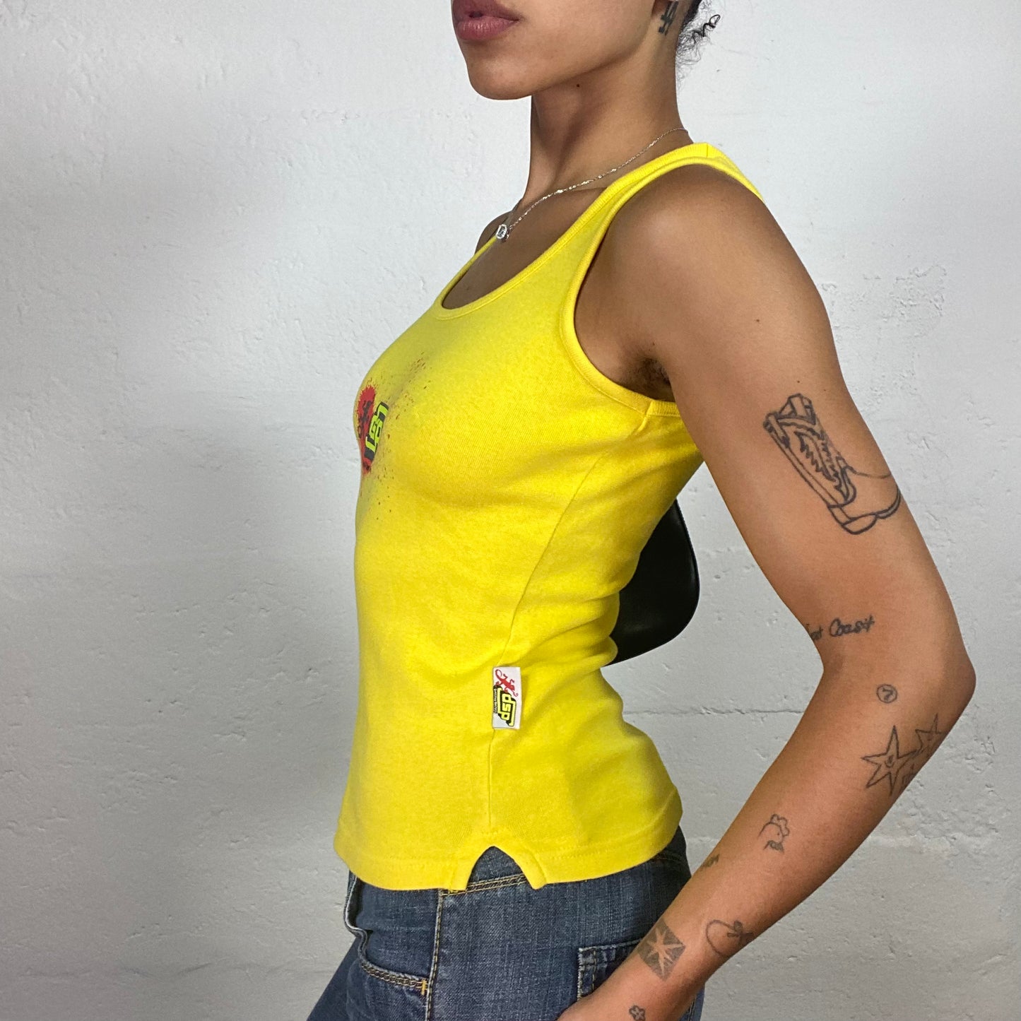 Vintage 2000's Skater Girl Summer Yellow Tank Top Dsp Print (M)
