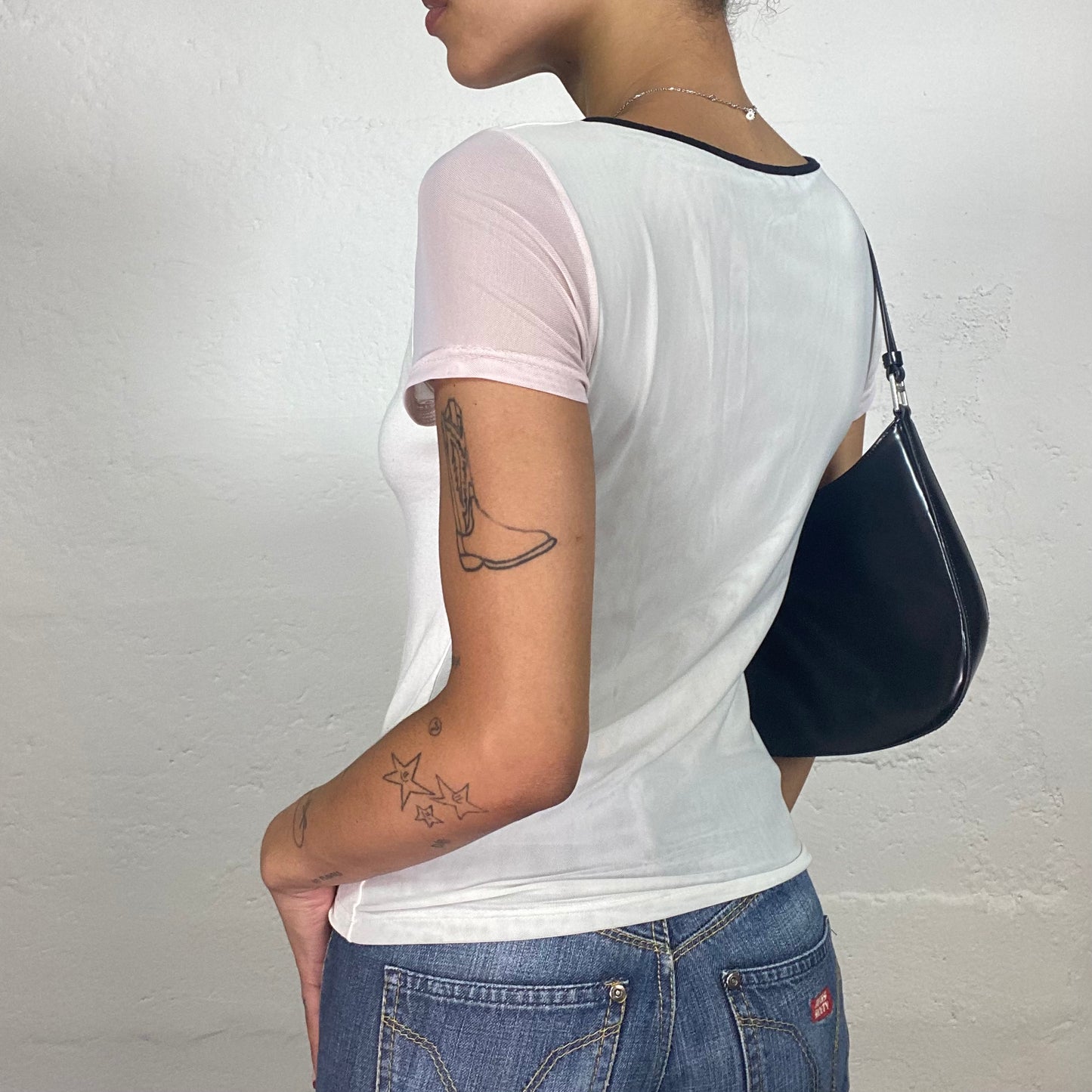 Vintage 2000's Skater Girl Pink Noted and Black Geometric Baby Tee (S)