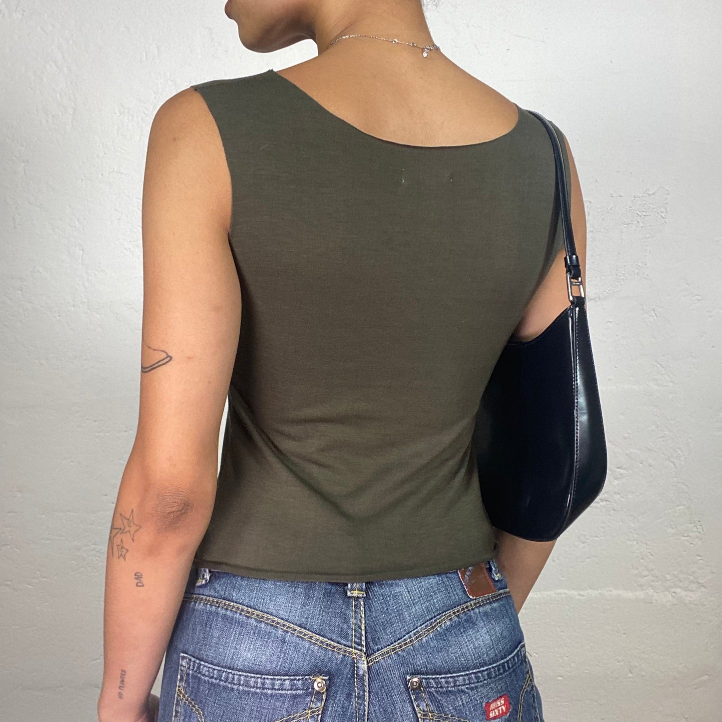 Vintage 2000's Downtown Girl Green Tank Top with Rhinestones (S/M)