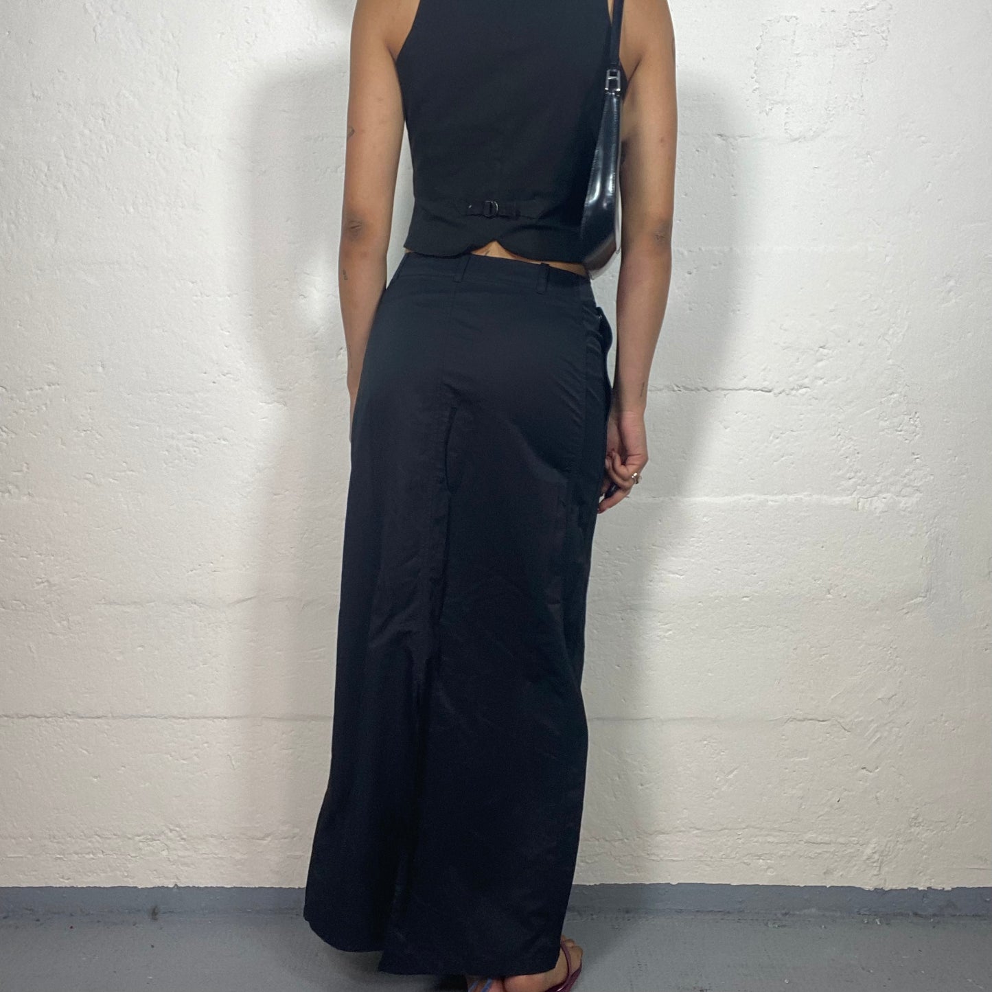 Vintage 2000's Grunge Hip Hop Girl Black Nylon Maxi Skirt (S)