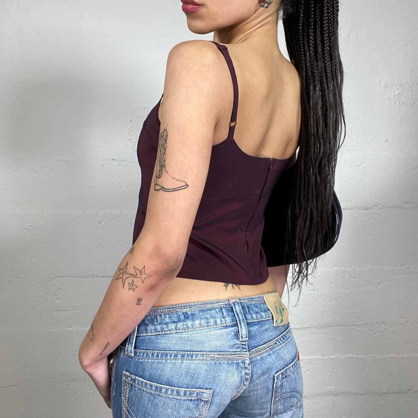 Vintage 2000’s Summer Night Date Burgundy Iridecent Sheer Cropped Cami Top (S)