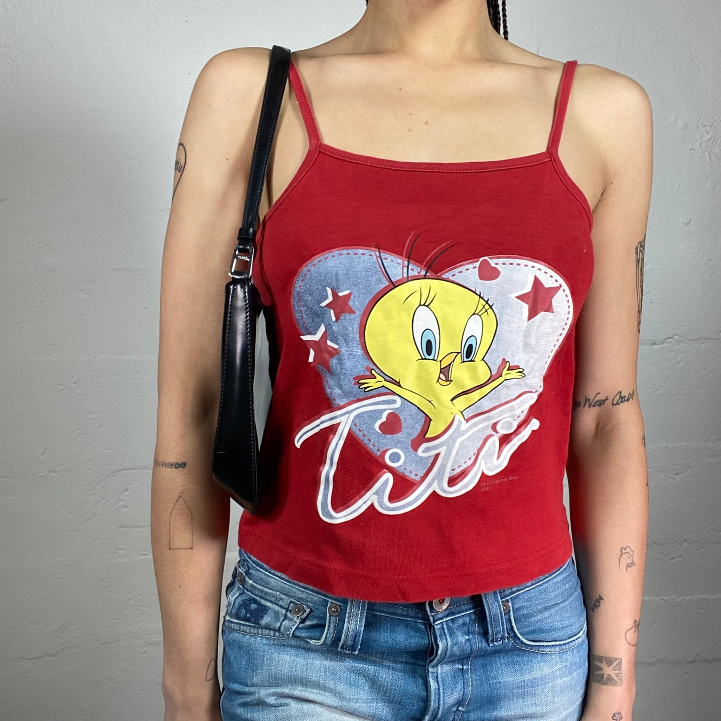Vintage 2000’s Cute Summer Date Red Cartoon Printed Cami Top (S)
