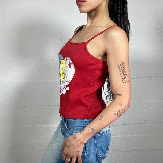 Vintage 2000’s Cute Summer Date Red Cartoon Printed Cami Top (S)