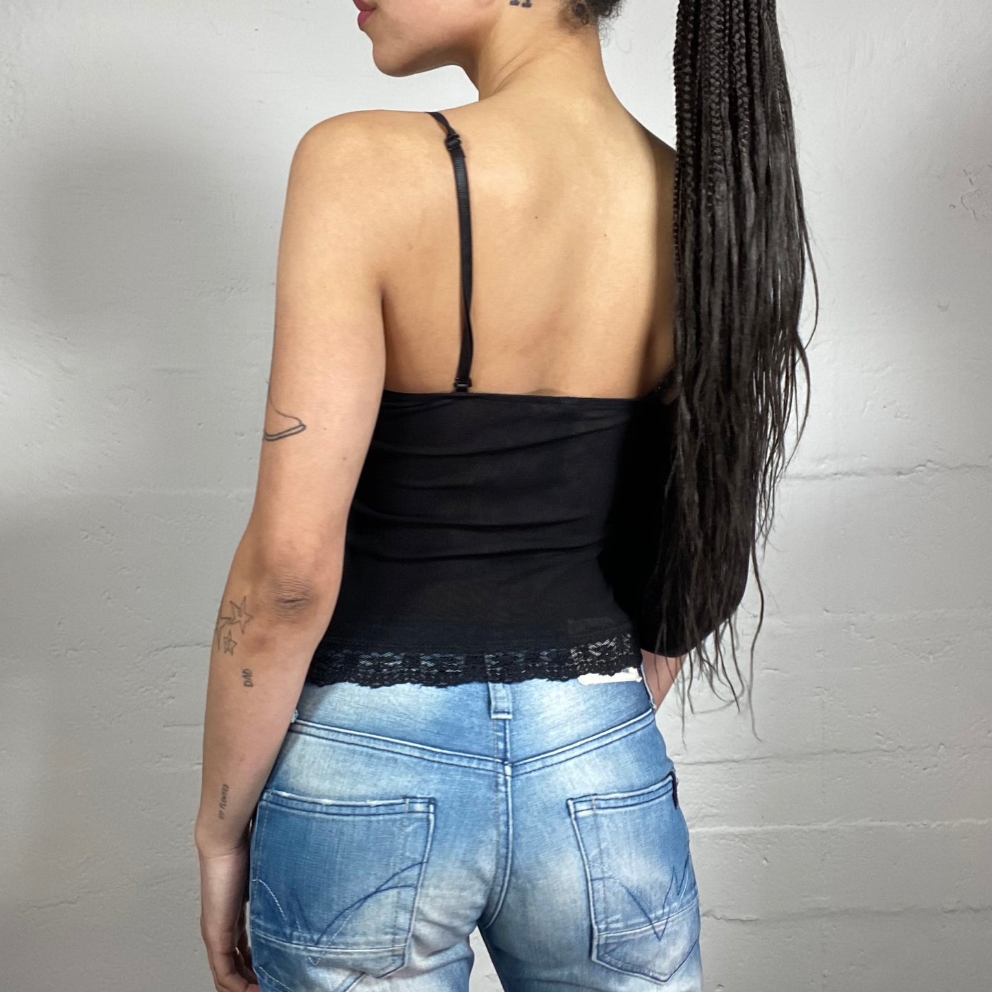 Vintage 2000’s Antique Dance Green Laced Up Corset Style Cami Top with Black Lace Details (S)
