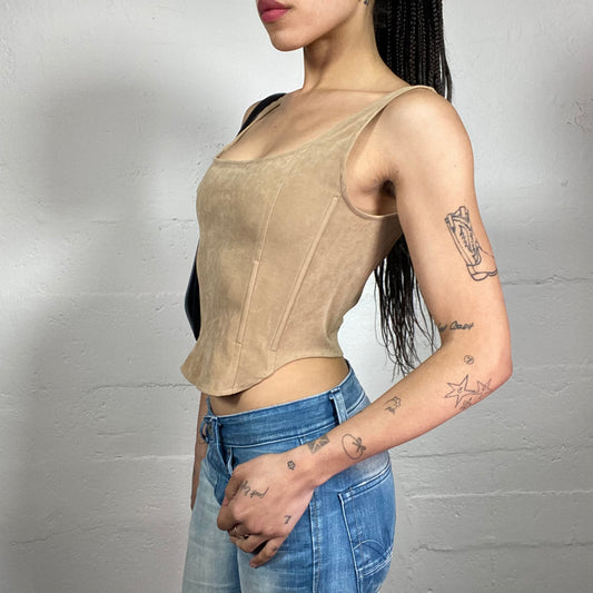 Vintage 2000’s Spring Classy Plain Beige Corset Top (S)