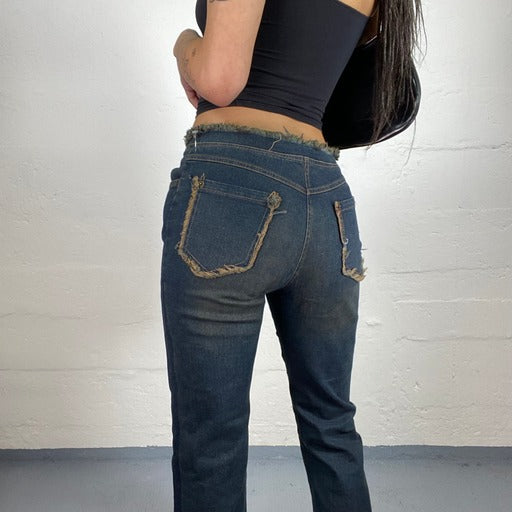Vintage 2000’ Boho Dark Denim Mid Rise Bootcut Jeans (S)