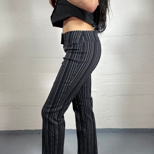 Vintage 2000’s Classy Office Girl Black Striped Straight Fit Low Waisted Pants (S)