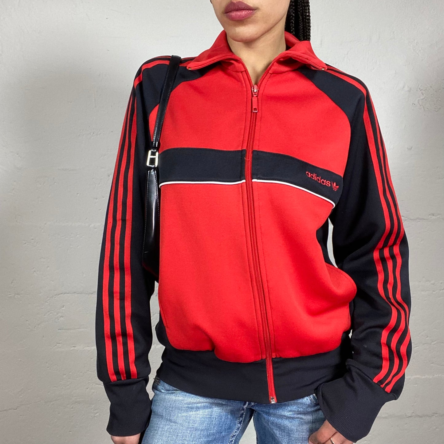Vintage 2000’s Archive Adidas Sporty Black and Red Collared Zip Up Pullover (M)