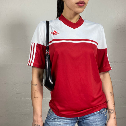 Vintage 2000’s Archive Adidas Sporty White and Red Tomboy T-Shirt (L)
