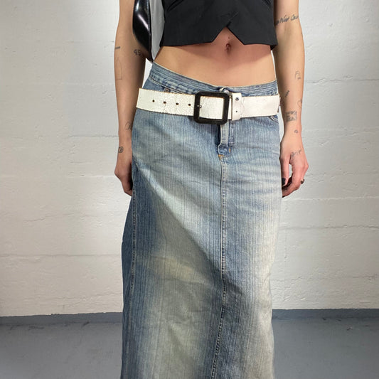 Vintage 2000’s Rivaldi Casual White Leather Belt with Metal Typography