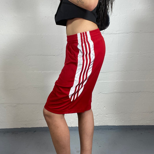 Vintage 2000’s Archive Adidas Red Tomboy Shorts with Contrast White Print (M)