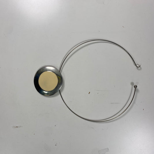 Vintage 2000’s Futuristic Silver Neckholder Necklace with Beige Circle Detail