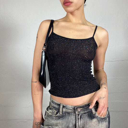 Vintage 2000's Summer Night Out Black Slim Fit Shiny Cami Top (S)
