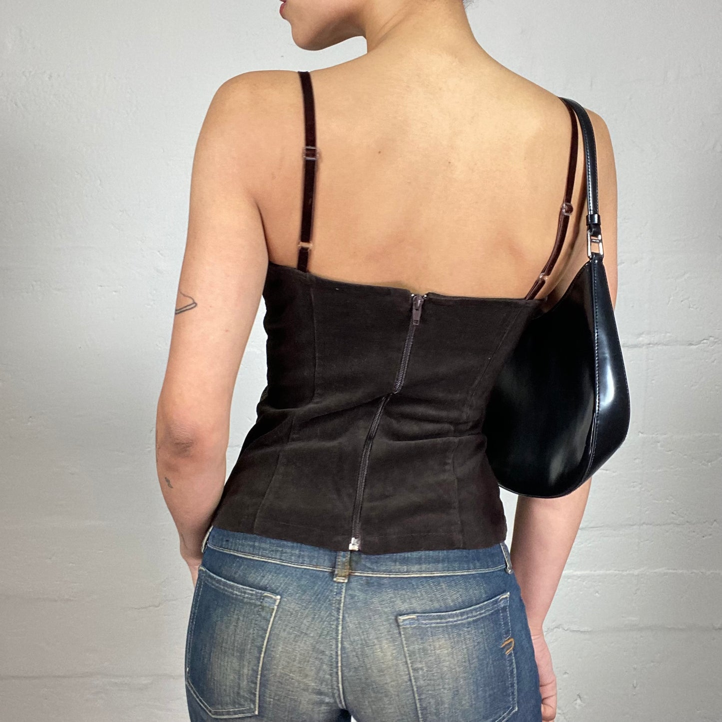 Vintage 2000's Spring Park Date Velvet Brown and Printed Green Embroidery Top with Lace Trim (S)
