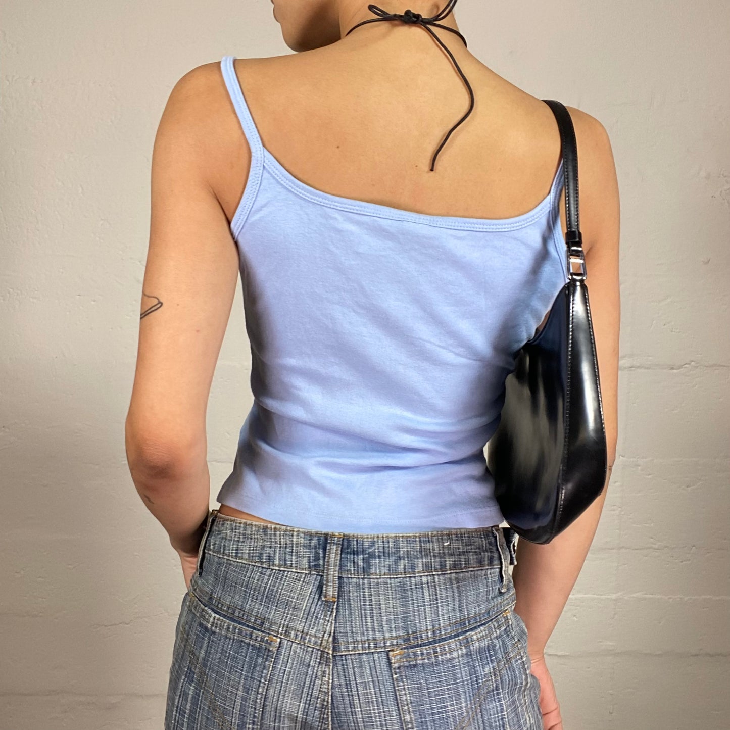 Vintage 2000's Cute Baby Blue Cropped Cami Top with Dolphins Embroidery (M)