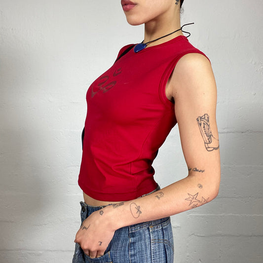 Vintage 2000's Miss Sixty Hip-Hop Girl Red Tank Top with Matching Tone Print (S)