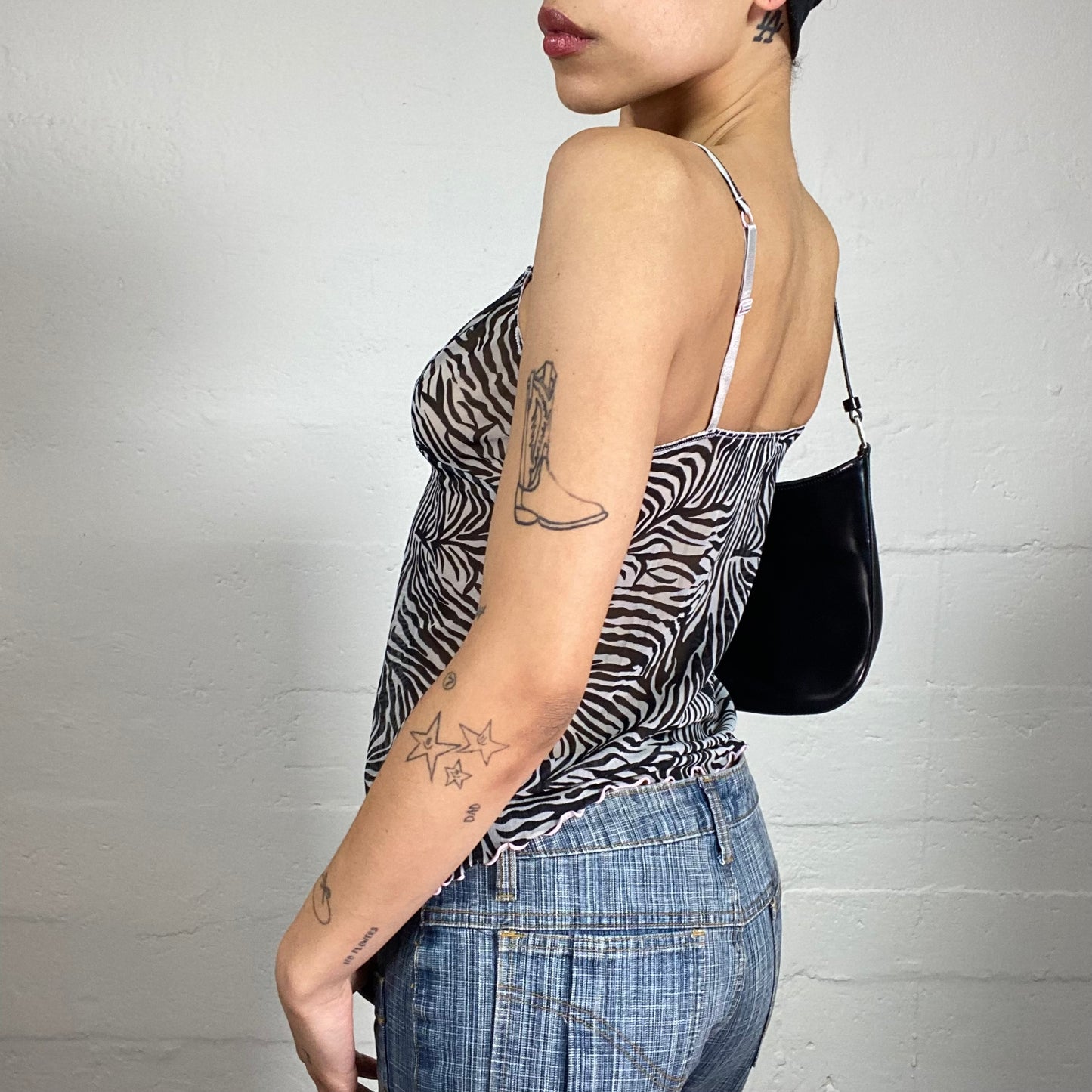 Vintage 2000's Sassy Animal Print Chiffon Cami Top with Pink Ribbon Details (S/M)