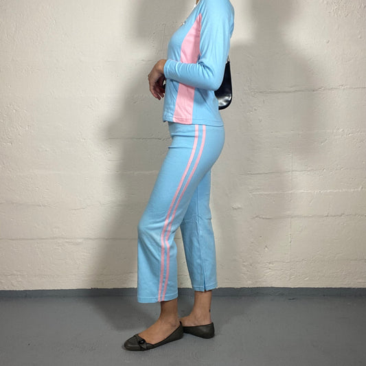 Vintage 2000's Candy Baby Blue and Pink Cropped Track Pants with Side Stripes (S)