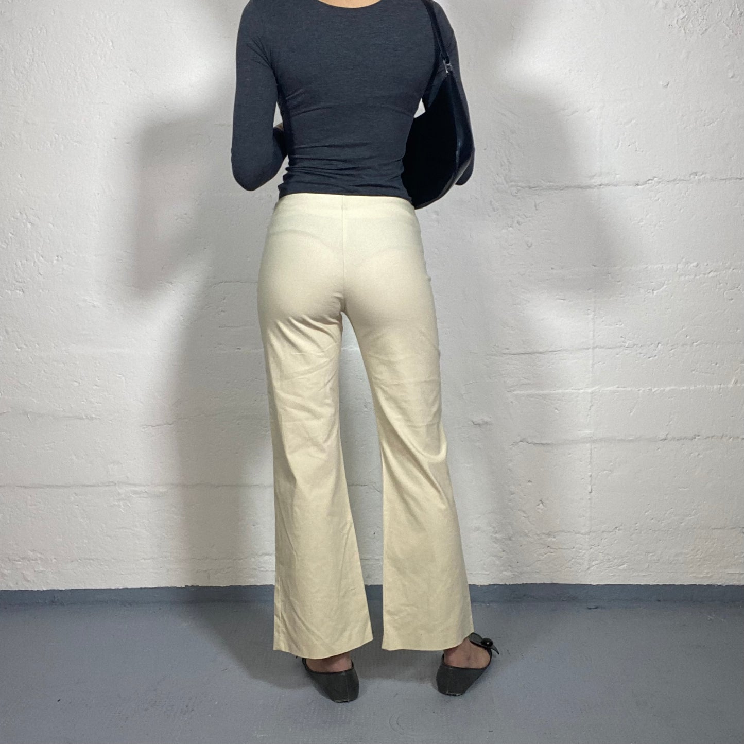 Vintage 2000's Office Girl Classy Creamy Straight Cut Pants with Metal Detailed Belt (S)