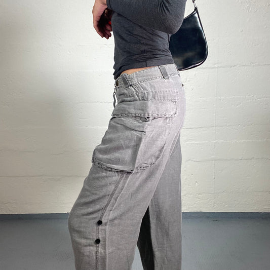 Vintage 2000's Guess Summer Light Grey Linen Wide Leg Cut Zip Up Pants (M)