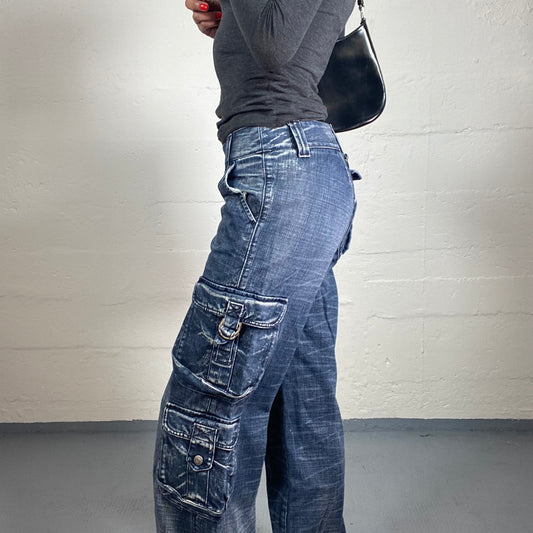 Vintage 2000's Streetdance Baggy Blue Denim Baggy Jeans with Multiple Pockets (S)